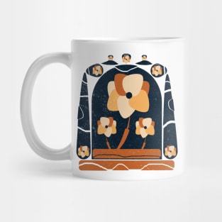 Colorful flowers in random blue shapes Mug